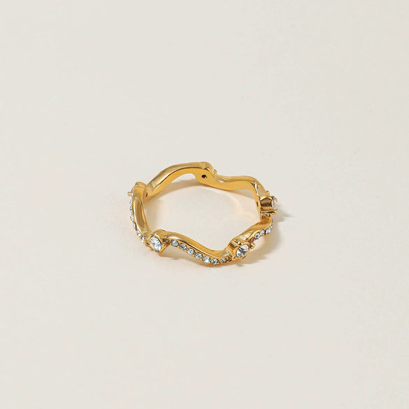 Wave Diamond Ring Stainless Steel Gold Plated Hand Jewelry