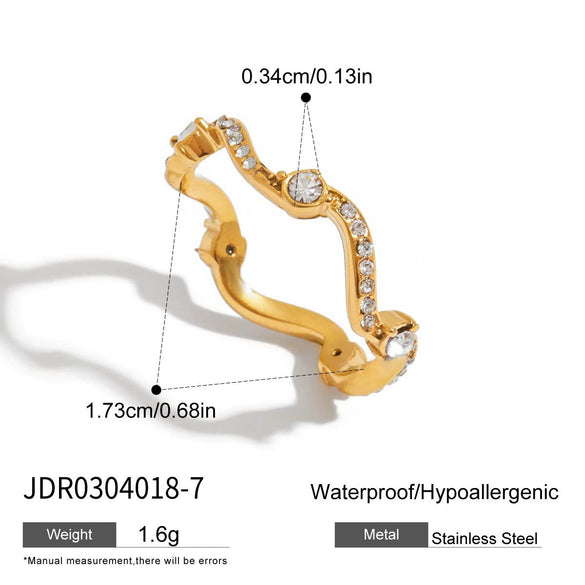 Wave Diamond Ring Stainless Steel Gold Plated Hand Jewelry