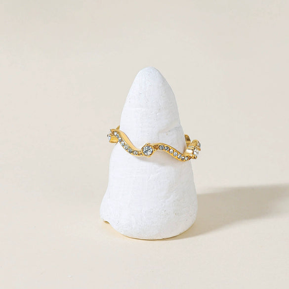 Wave Diamond Ring Stainless Steel Gold Plated Hand Jewelry