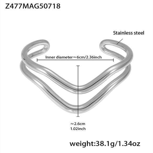 Wavy Line Plain Open Bracelet Stainless Steel Electroplated Fashion Geometric Style