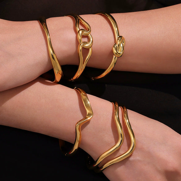 Wavy Line Plain Open Bracelet Stainless Steel Electroplated Fashion Geometric Style