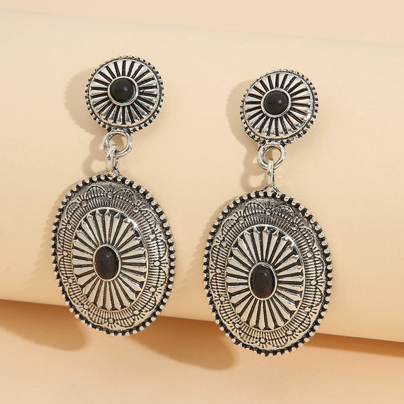 Westernstyle Vintage Turquoise Drop Shape Alloy Earrings With Electroplating