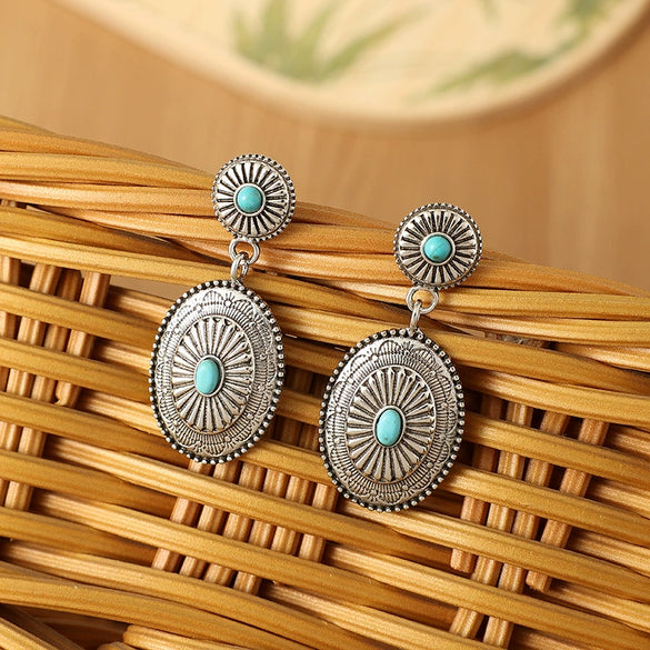 Westernstyle Vintage Turquoise Drop Shape Alloy Earrings With Electroplating