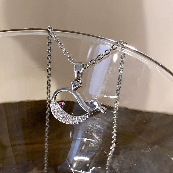Whale Pendant Titanium Steel Necklace For Women With Copper Pendant And Diamond Design