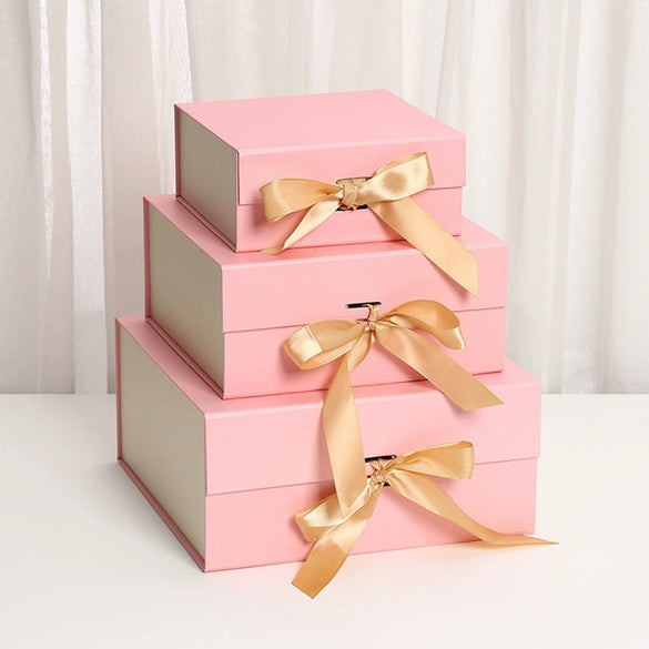 White Cardboard Folding Gift Box With Flip Top Magnetic Closure And Ribbon For Valentine’s Day And Birthday Gift Packaging