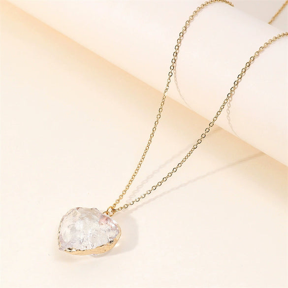 White Crystal Moon And Heart Pendant Necklace With Natural Stone Alloy Charm And Stainless Steel O Chain For Women