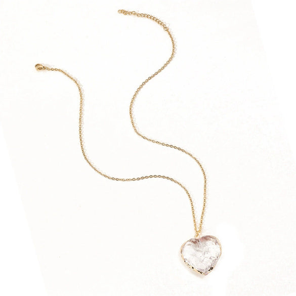 White Crystal Moon And Heart Pendant Necklace With Natural Stone Alloy Charm And Stainless Steel O Chain For Women