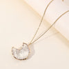 White Crystal Moon And Heart Pendant Necklace With Natural Stone Alloy Charm And Stainless Steel O Chain For Women