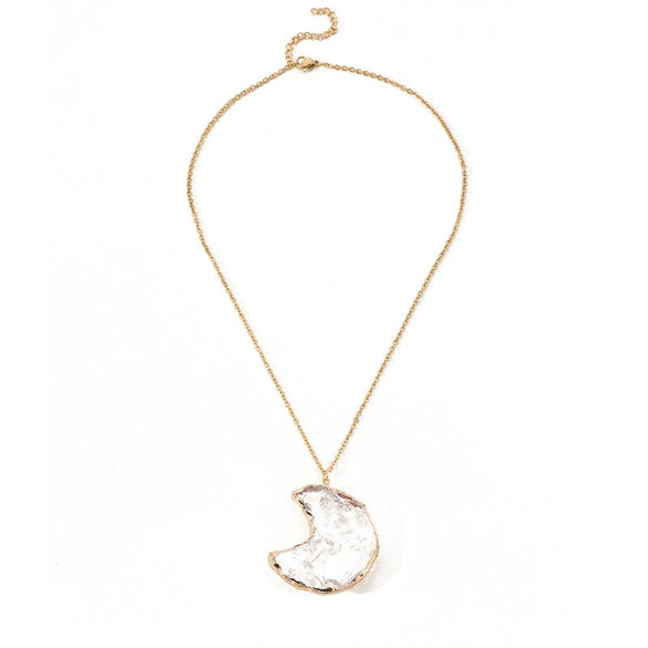 White Crystal Moon And Heart Pendant Necklace With Natural Stone Alloy Charm And Stainless Steel O Chain For Women