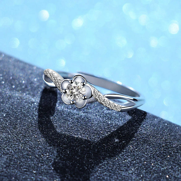 Wholesale  Silver Jewelry Sterling Silver Ring Female Peach Blossom Zircon Open Silver Ring
