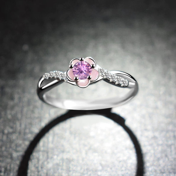 Wholesale  Silver Jewelry Sterling Silver Ring Female Peach Blossom Zircon Open Silver Ring