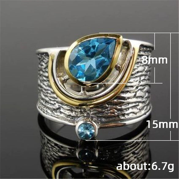 Wholesale Accessories Alloy Inlaid Blue Rhinestone Zircon Drop Shape Women's Ring