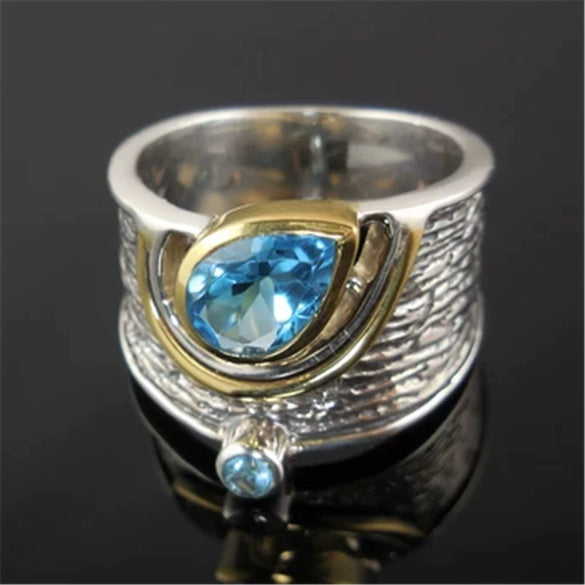Wholesale Accessories Alloy Inlaid Blue Rhinestone Zircon Drop Shape Women's Ring