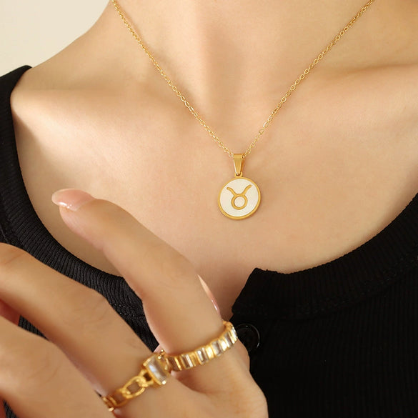 Wholesale Accessories Constellation Necklace With White Sea Shell Pendant Titanium Steel Clavicle Chain Geometric Design 18K Real Gold Plated