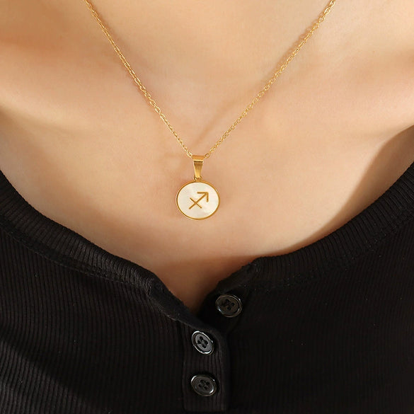 Wholesale Accessories Constellation Necklace With White Sea Shell Pendant Titanium Steel Clavicle Chain Geometric Design 18K Real Gold Plated