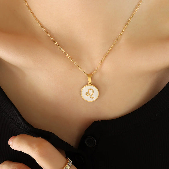 Wholesale Accessories Constellation Necklace With White Sea Shell Pendant Titanium Steel Clavicle Chain Geometric Design 18K Real Gold Plated
