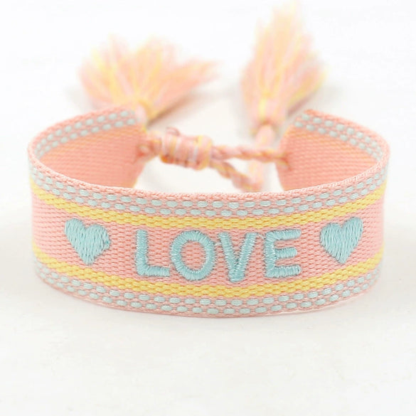 Wholesale Accessories Gold Thread Embroidered Love Letter Wrist Strap Handwoven Tassel Bracelet