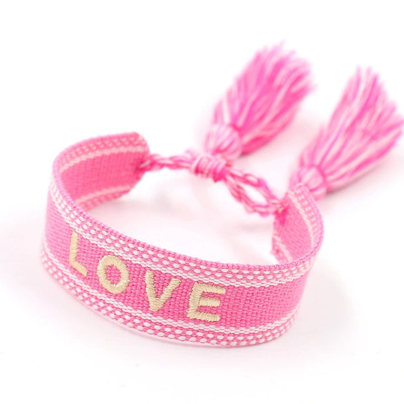 Wholesale Accessories Gold Thread Embroidered Love Letter Wrist Strap Handwoven Tassel Bracelet