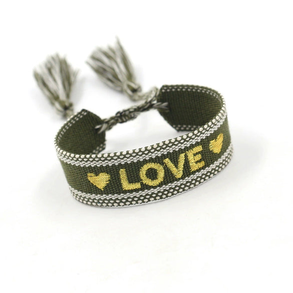 Wholesale Accessories Gold Thread Embroidered Love Letter Wrist Strap Handwoven Tassel Bracelet