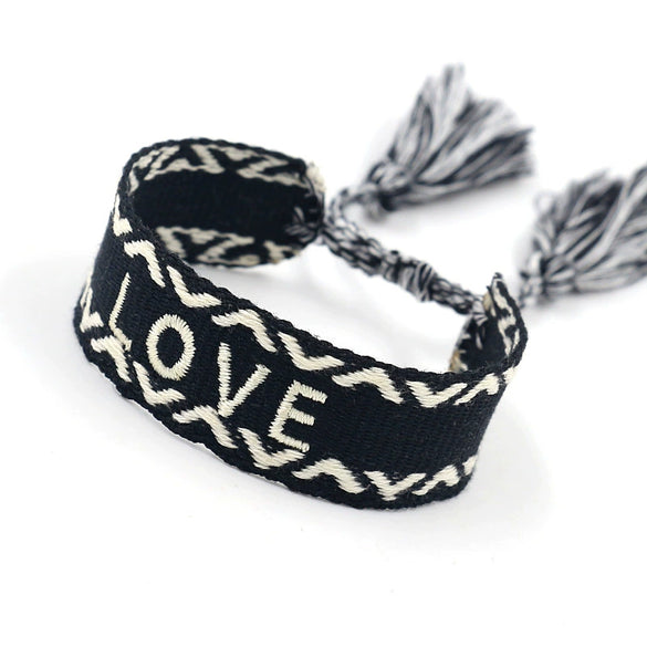 Wholesale Accessories Gold Thread Embroidered Love Letter Wrist Strap Handwoven Tassel Bracelet