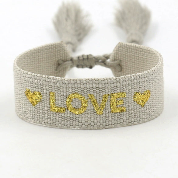 Wholesale Accessories Gold Thread Embroidered Love Letter Wrist Strap Handwoven Tassel Bracelet