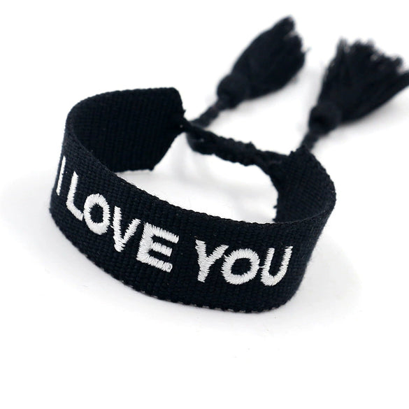 Wholesale Accessories Gold Thread Embroidered Love Letter Wrist Strap Handwoven Tassel Bracelet