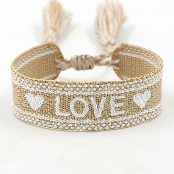 Wholesale Accessories Gold Thread Embroidered Love Letter Wrist Strap Handwoven Tassel Bracelet