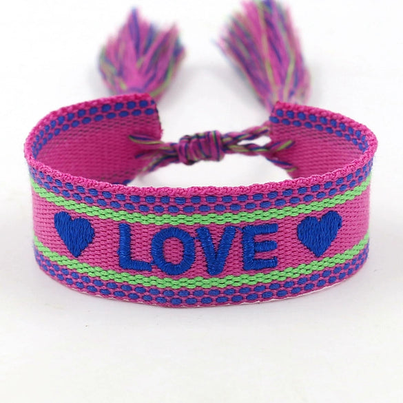 Wholesale Accessories Gold Thread Embroidered Love Letter Wrist Strap Handwoven Tassel Bracelet