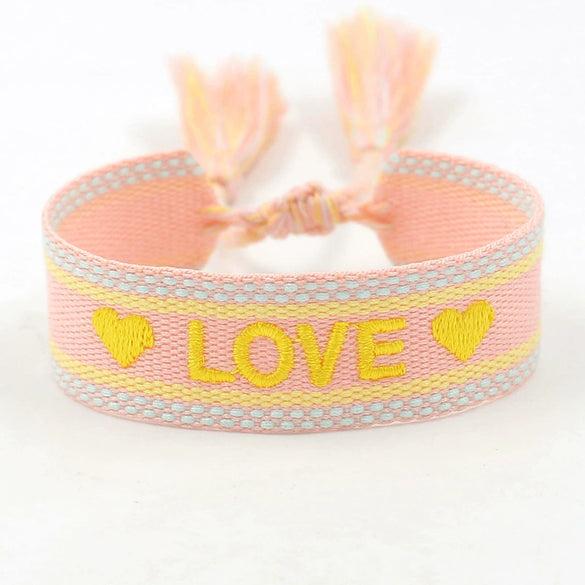 Wholesale Accessories Gold Thread Embroidered Love Letter Wrist Strap Handwoven Tassel Bracelet