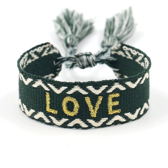 Wholesale Accessories Gold Thread Embroidered Love Letter Wrist Strap Handwoven Tassel Bracelet