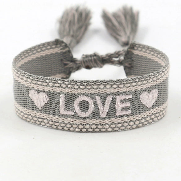 Wholesale Accessories Gold Thread Embroidered Love Letter Wrist Strap Handwoven Tassel Bracelet