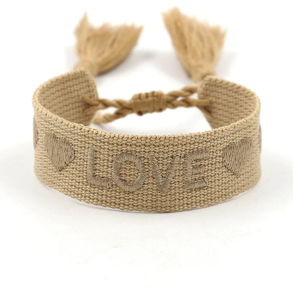 Wholesale Accessories Gold Thread Embroidered Love Letter Wrist Strap Handwoven Tassel Bracelet