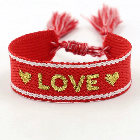 Wholesale Accessories Gold Thread Embroidered Love Letter Wrist Strap Handwoven Tassel Bracelet