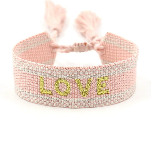 Wholesale Accessories Gold Thread Embroidered Love Letter Wrist Strap Handwoven Tassel Bracelet