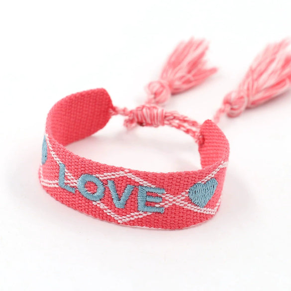 Wholesale Accessories Gold Thread Embroidered Love Letter Wrist Strap Handwoven Tassel Bracelet