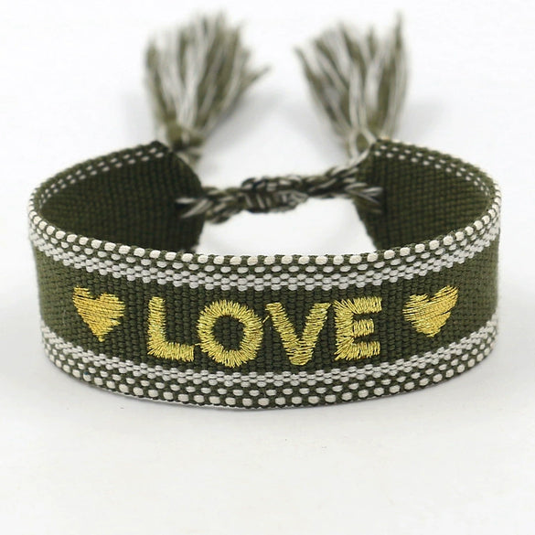 Wholesale Accessories Gold Thread Embroidered Love Letter Wrist Strap Handwoven Tassel Bracelet
