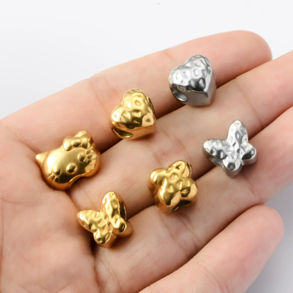 Wholesale Accessories Stainless Steel Anime Style Kitty Cat Butterfly Love Pattern Electroplated Beaded