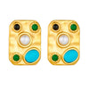 Wholesale Accessories Stainless Steel Earrings Retro Palace Style Inlaid Blue Pine Stone Geometric Pattern Gold Plated
