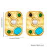 Wholesale Accessories Stainless Steel Earrings Retro Palace Style Inlaid Blue Pine Stone Geometric Pattern Gold Plated