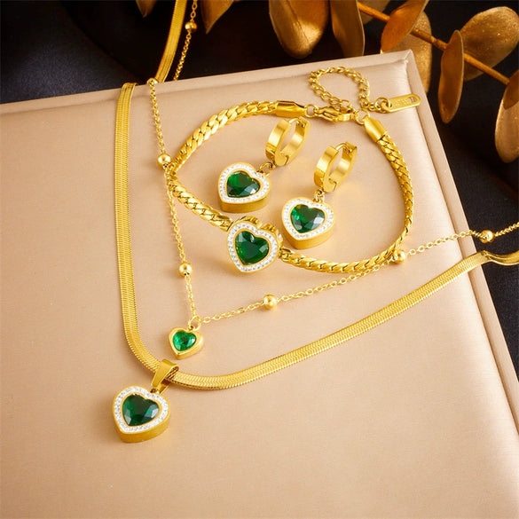 Wholesale Accessories Stainless Steel Goldplated Love Style Chain Bracelet Earrings Necklace Set