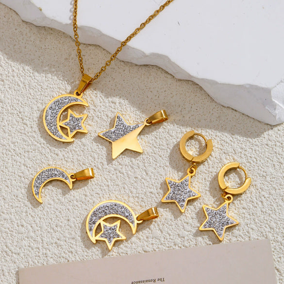 Wholesale Accessories Stainless Steel 18K Gold Plated Star And Moon Style