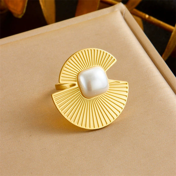 Wholesale Accessories Stainless Steel Pearl Square Fanshaped Geometric Retro Fashion For Women