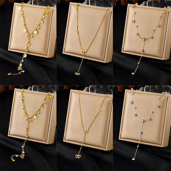 Wholesale Accessories Stainless Steel Rhinestones Electroplating Love Yshaped Long Tassel Women's