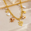 Wholesale Accessories Stainless Steel Women's Necklace With Leaf Pattern And Electroplating In Retro Ocean Resort Style