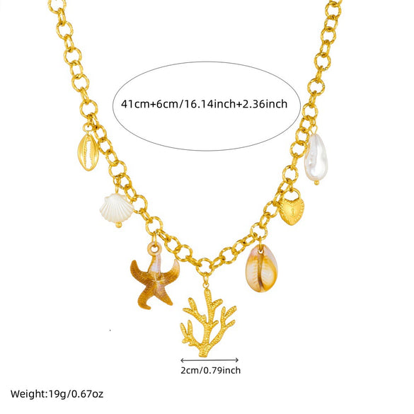 Wholesale Accessories Stainless Steel Women's Necklace With Leaf Pattern And Electroplating In Retro Ocean Resort Style
