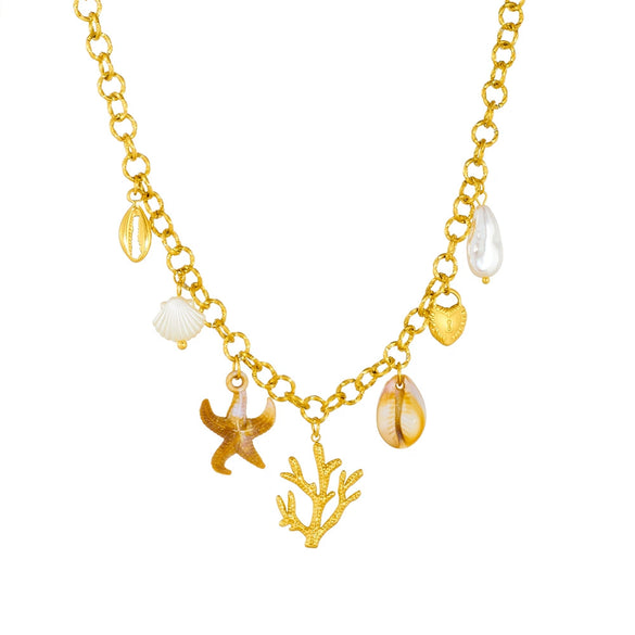 Wholesale Accessories Stainless Steel Women's Necklace With Leaf Pattern And Electroplating In Retro Ocean Resort Style