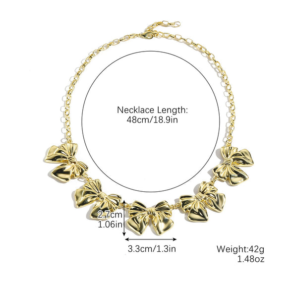 Wholesale Accessories Zinc Alloy Bowknot Geometric Ochain Necklace With Electroplating For Women