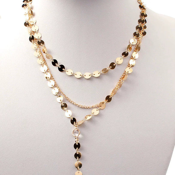 Wholesale Accessories Zinc Alloy Threelayer Circle Pendant Clavicle Chain For Women With Electroplating Treatment