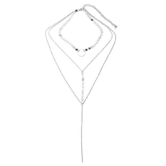 Wholesale Accessories Zinc Alloy Threelayer Circle Pendant Clavicle Chain For Women With Electroplating Treatment