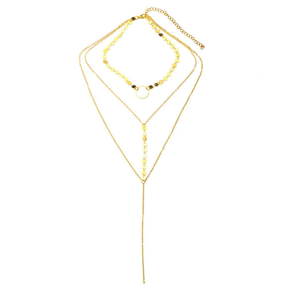 Wholesale Accessories Zinc Alloy Threelayer Circle Pendant Clavicle Chain For Women With Electroplating Treatment